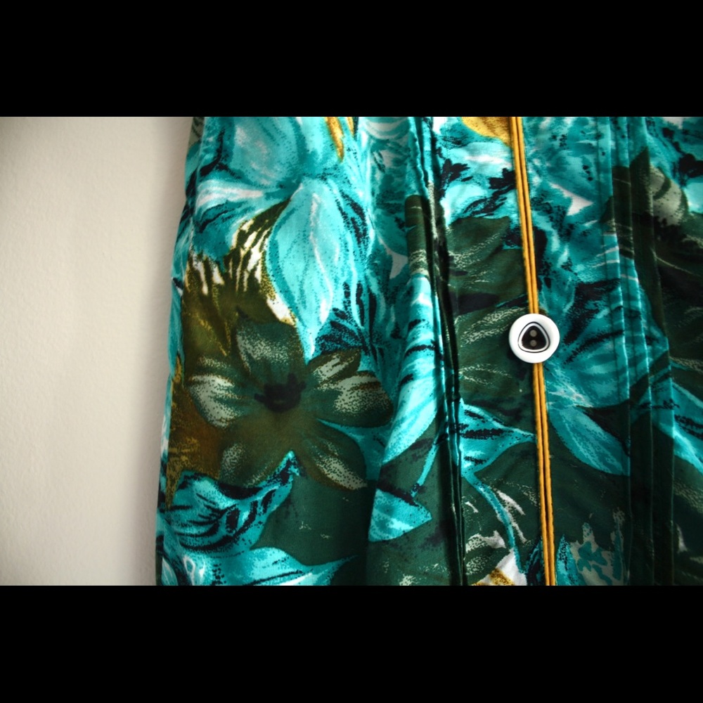 80s Vintage Hawaiian Shirt Dress in Turquoise & Gold SIZE MEDIUM - Picture 6 of 6